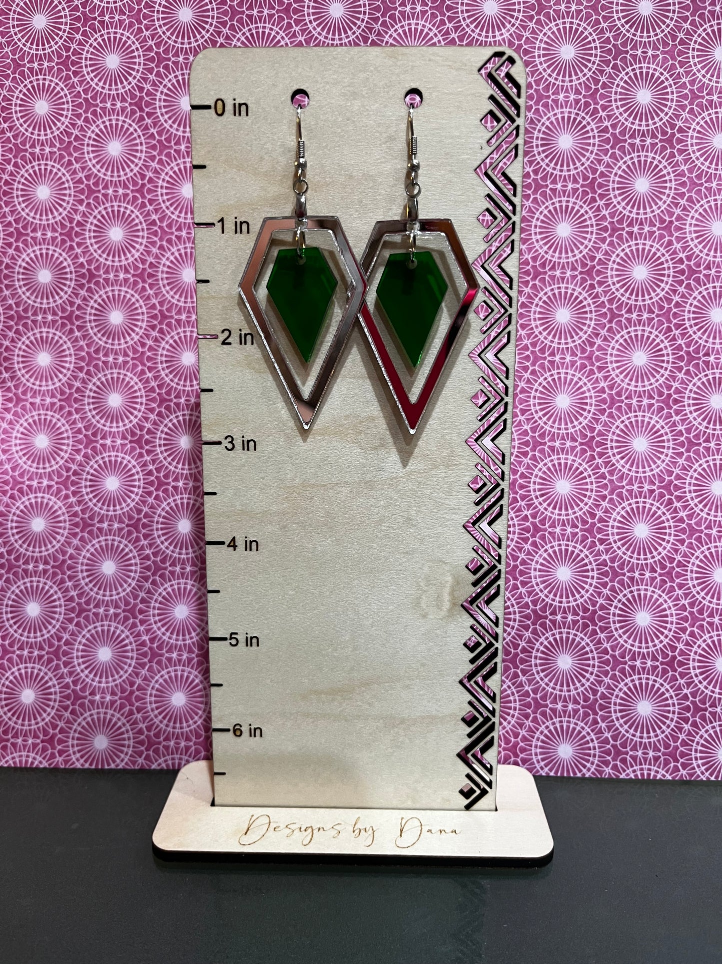 Green acrylic and mirrored geometric earrings