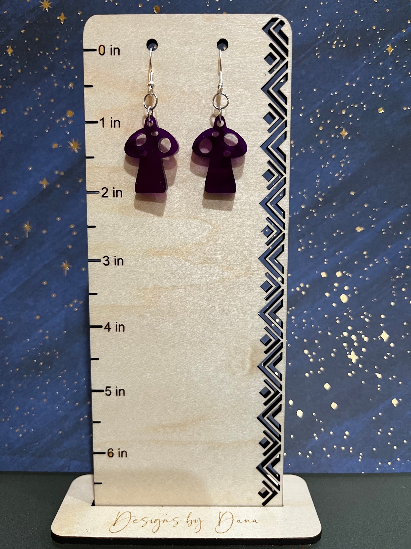 Small purple toadstool earrings