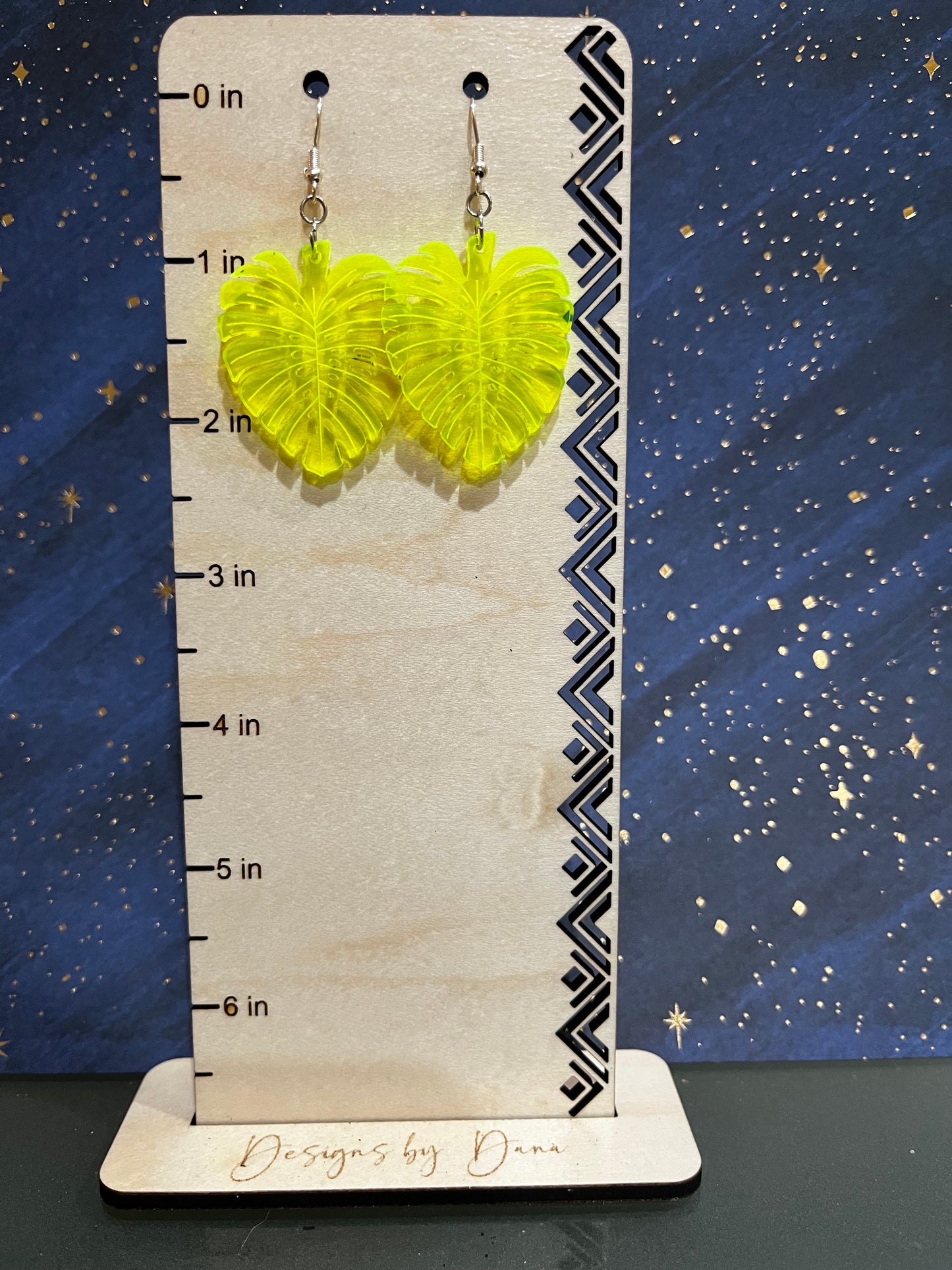 Neon green leaf earring