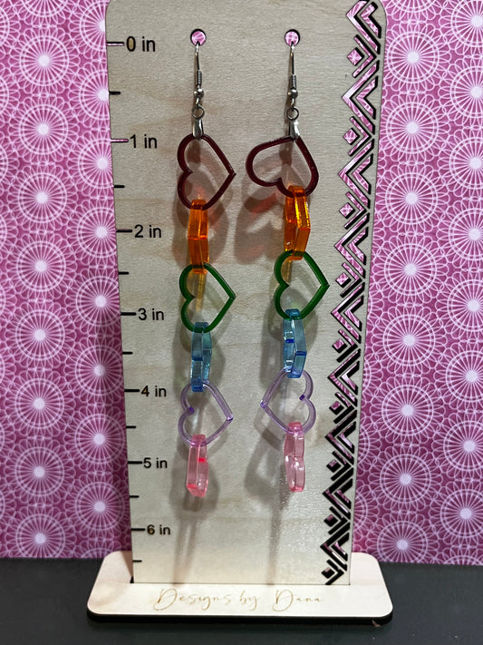 Long rainbow hearts earrings