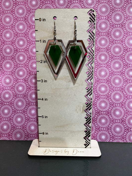 Green acrylic and mirrored geometric earrings