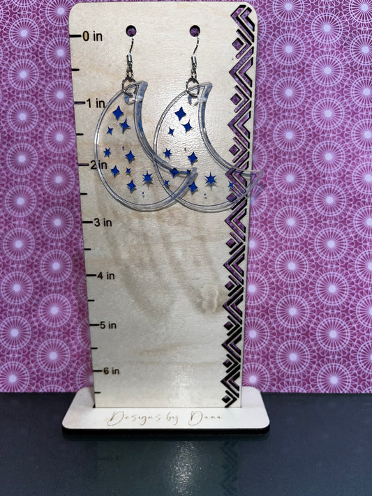 Clear acrylic moon with stars earring