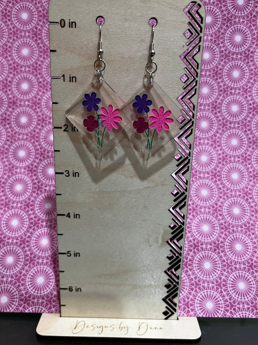 Pink and purple flowers earrings