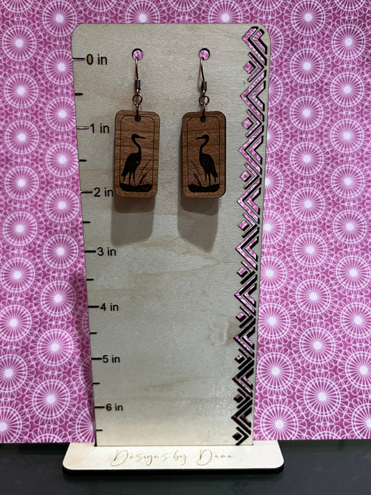 Wooden heron earrings