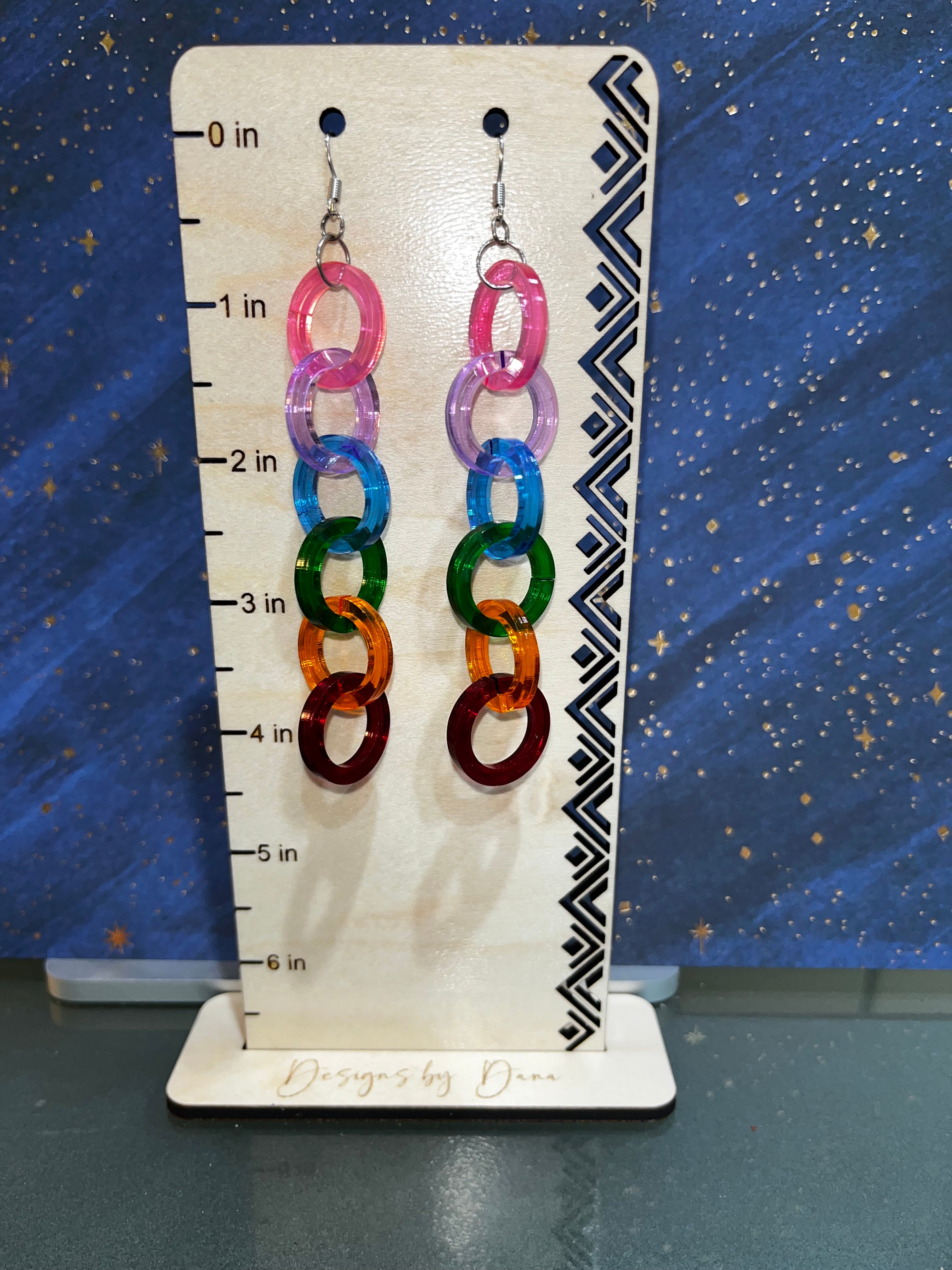 Rainbow circle chain earrings