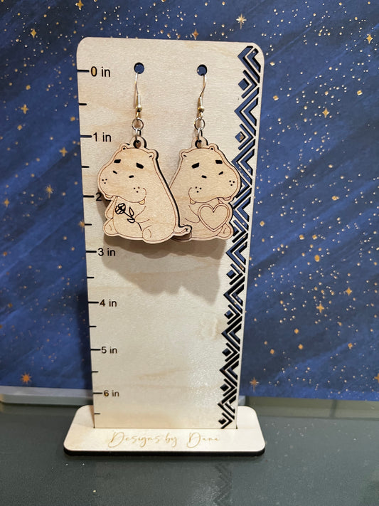 Happy hippo wooden earrings