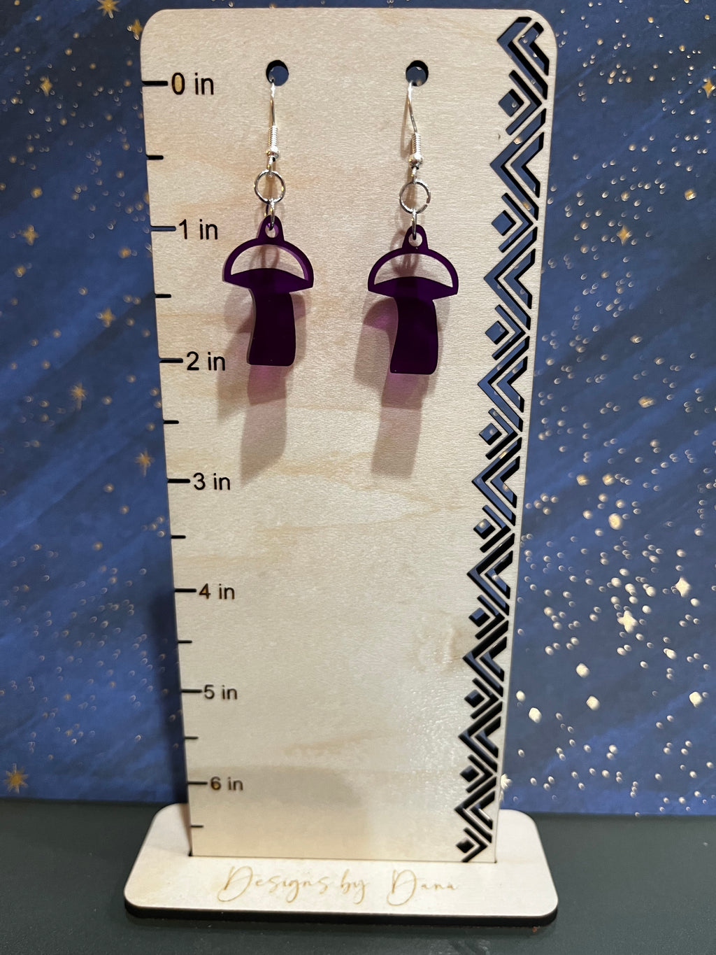 Small purple toadstool earrings