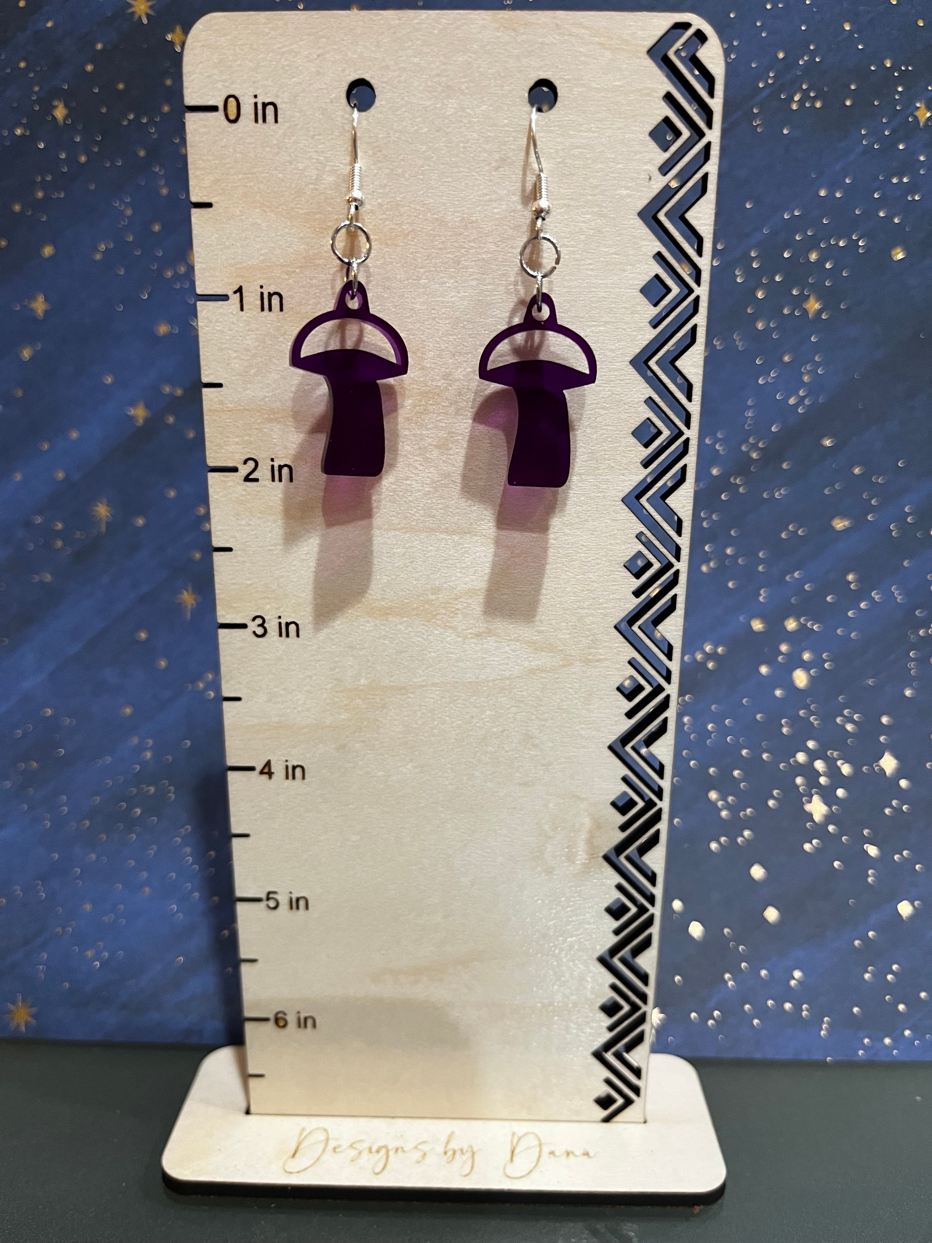 Small purple toadstool earrings