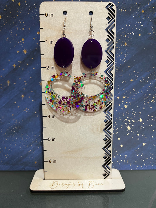 60's inspired purple and confetti earrings