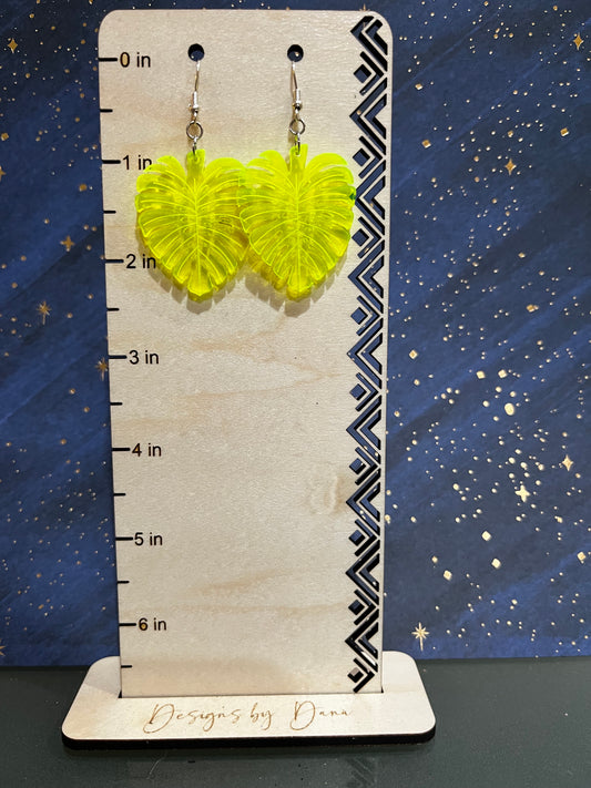 Neon green leaf earring