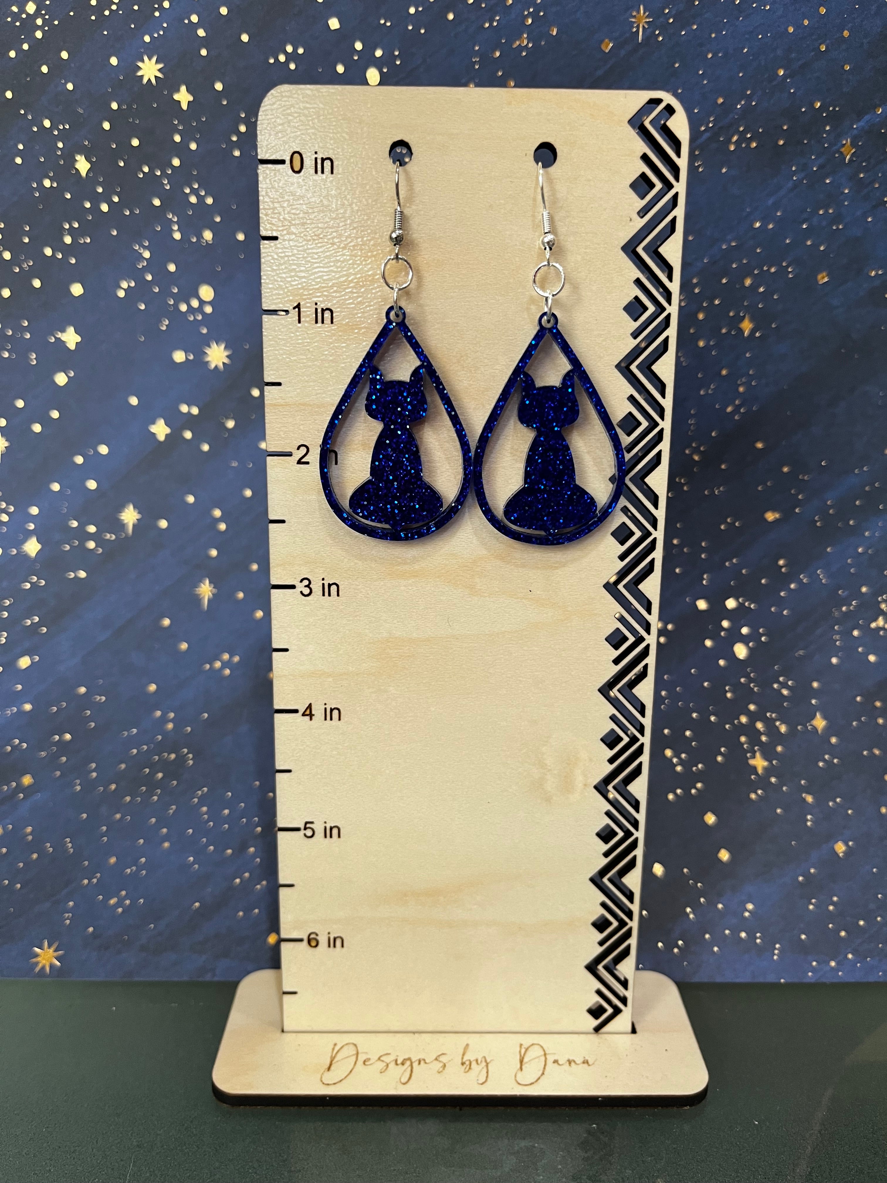 Glitter blue cat shadow earrings