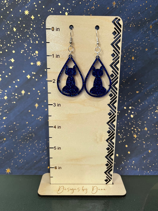 Glitter blue cat shadow earrings