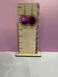 Mirrored purple and glitter round earrings